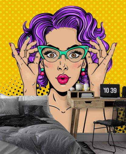 retro purple permed haired lady with 1950s glasses wallpaper