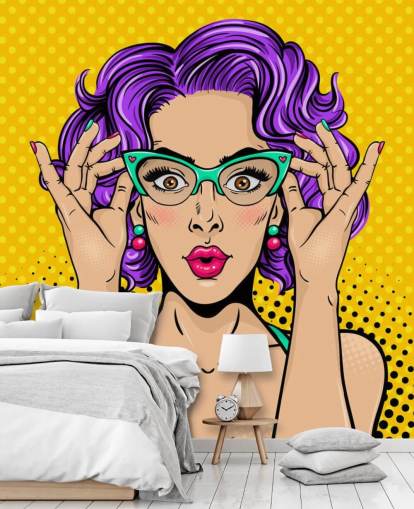 retro paarse dame met permanent haar en brilbehang uit de jaren 50