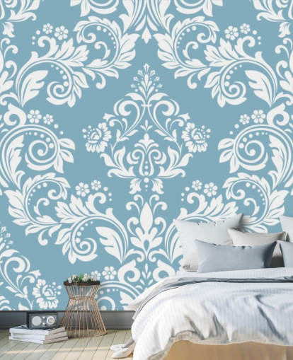 mural de papel de parede com padrão azul chamado Light Blue Damask para quartos, salas de estar e banheiros mural de papel de parede com padrão azul chamado Light Blue Damask para quartos, salas de estar e banheiros