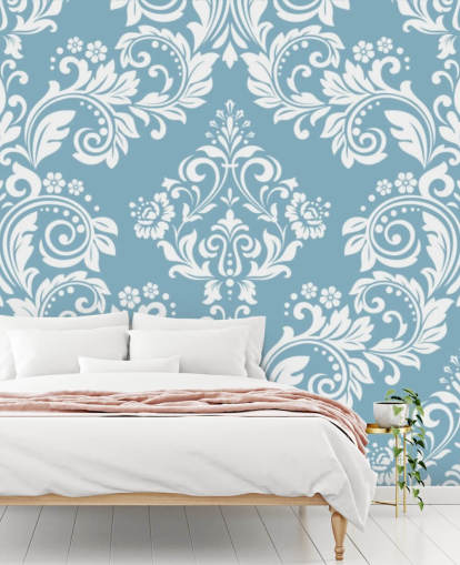blue pattern wallpaper mural called Light Blue Damask for bedrooms, living rooms and bathrooms