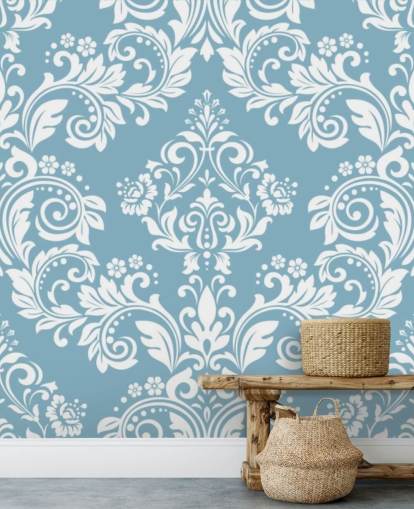 papier peint mural à motif bleu appelé Light Blue Damask pour les chambres, les salons et les salles de bain papier peint mural à motif bleu appelé Light Blue Damask pour les chambres, les salons et les salles de bain