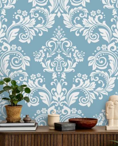 carta da parati murale con motivo blu chiamato Light Blue Damask per camere da letto, salotti e bagni carta da parati murale con motivo blu chiamato Light Blue Damask per camere da letto, salotti e bagni
