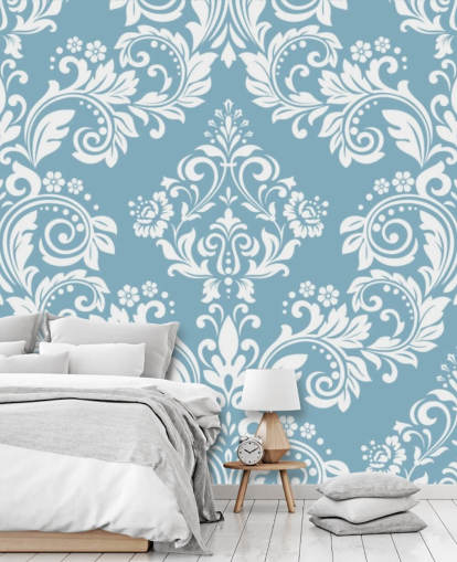 blue pattern wallpaper mural called Light Blue Damask for bedrooms, living rooms and bathrooms