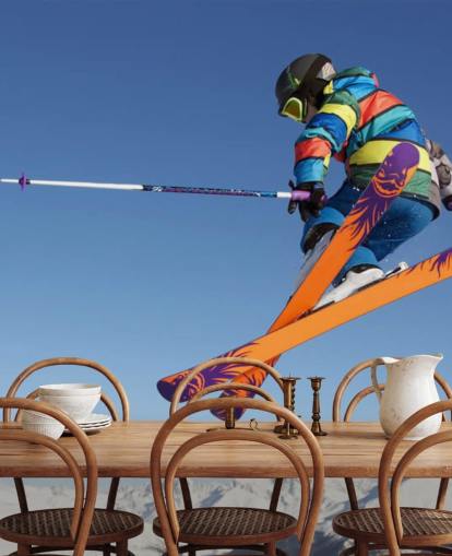 Skiër in lucht behang Skiër in lucht behang