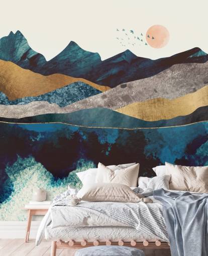 Marineblau und Gold Textur-Effekt Mountain View Tapete Marineblau und Gold Textur-Effekt Mountain View Tapete