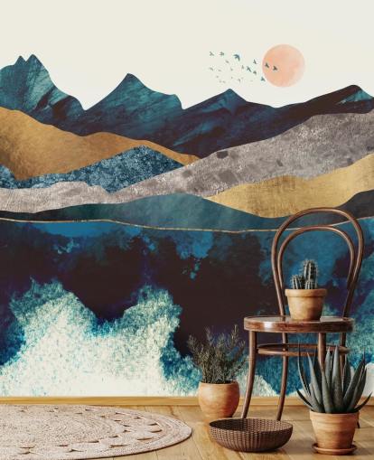 Marineblau und Gold Textur-Effekt Mountain View Tapete Marineblau und Gold Textur-Effekt Mountain View Tapete