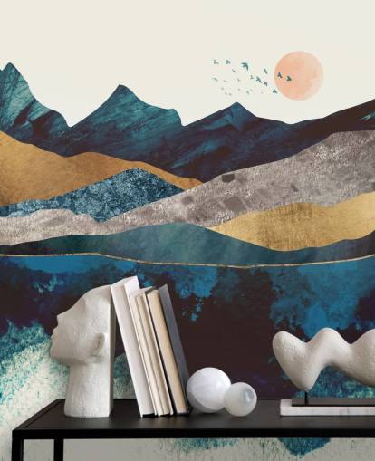 papier peint texture bleu marine et or effet montagne