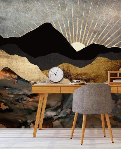 Grey, Gold and Black Abstract Mountain Landscape Wallpaper