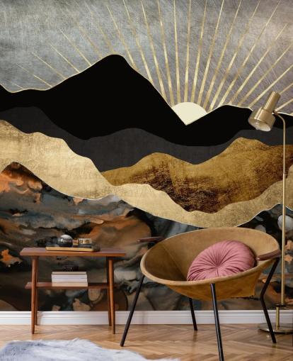 Grau, Gold und Schwarz Abstrakte Berglandschaft Wallpaper