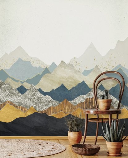 Marble and Concrete Effect Abstract Mountains Wallpaper