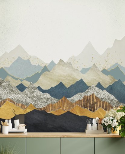 Marble and Concrete Effect Abstract Mountains Wallpaper