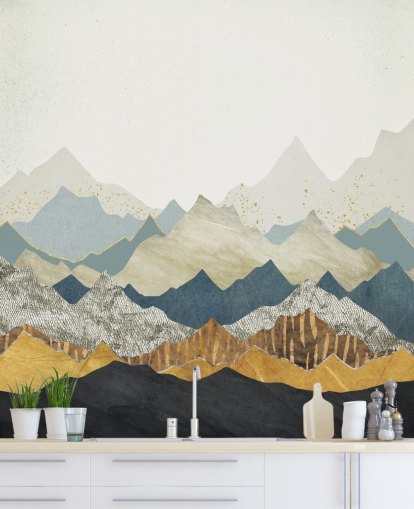 Marble and Concrete Effect Abstract Mountains Wallpaper