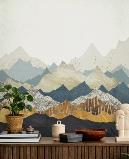 Marble and Concrete Effect Abstract Mountains Wallpaper