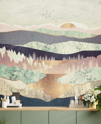 Lila och guld effekt abstrakt berg och flod Bakgrund