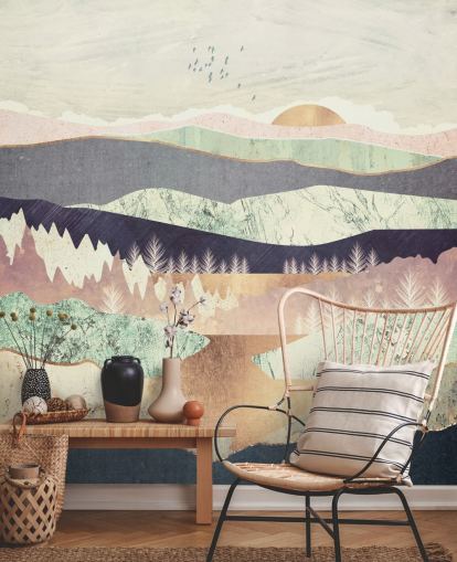 Purple and Gold Effect Abstract Mountain and River Wallpaper Purple and Gold Effect Abstract Mountain and River Wallpaper