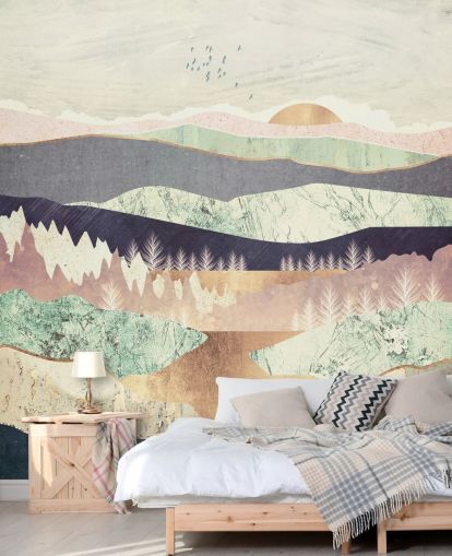 Lila och guld effekt abstrakt berg och flod Bakgrund