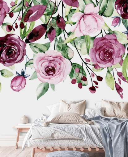 purple flower and leaves hanging wallpaper
