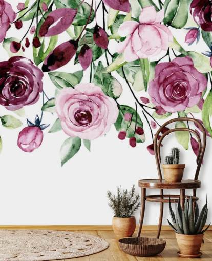 papel pintado colgante de flores y hojas moradas