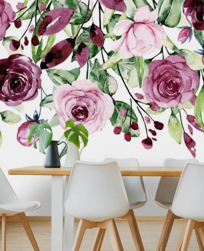purple flower and leaves hanging wallpaper