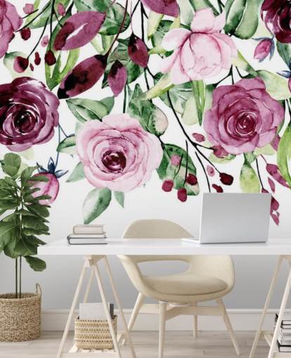 carta da parati viola con fiori e foglie