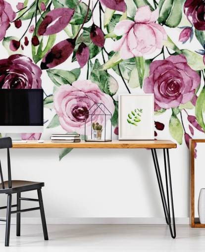 papel pintado colgante de flores y hojas moradas