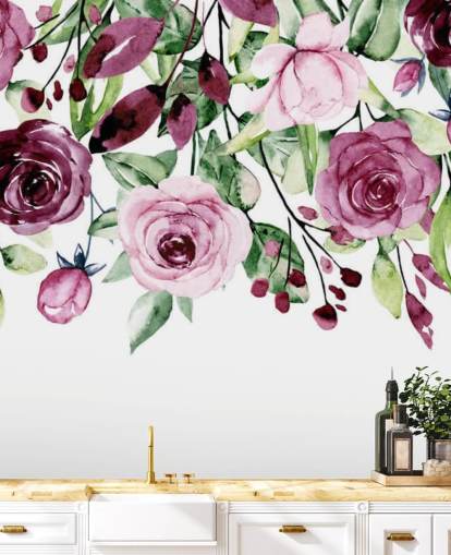 paarse bloem en bladeren hangend behang