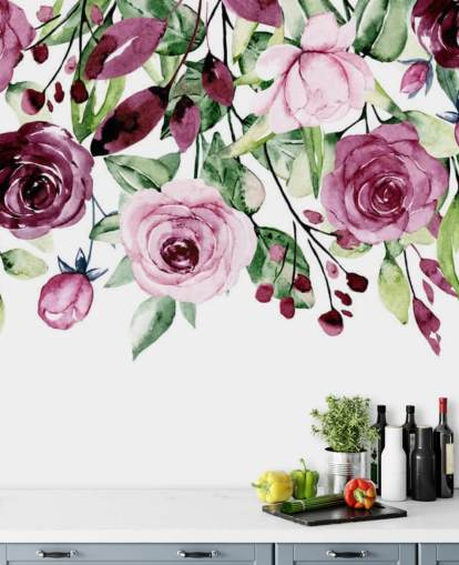 papel pintado colgante de flores y hojas moradas