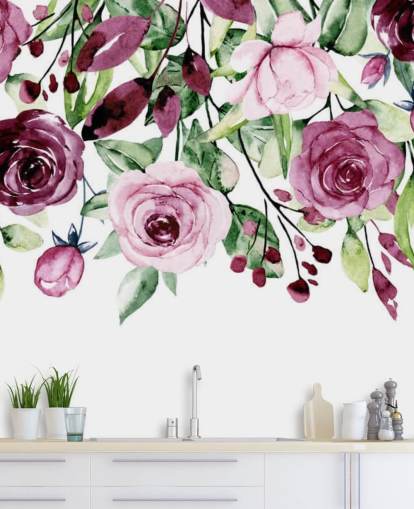 paarse bloem en bladeren hangend behang