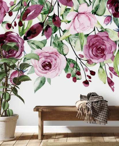 paarse bloem en bladeren hangend behang paarse bloem en bladeren hangend behang