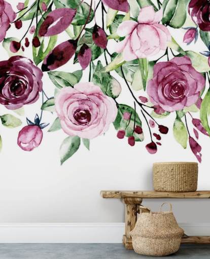 purple flower and leaves hanging wallpaper