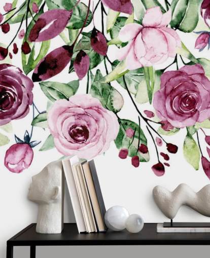 papel pintado colgante de flores y hojas moradas