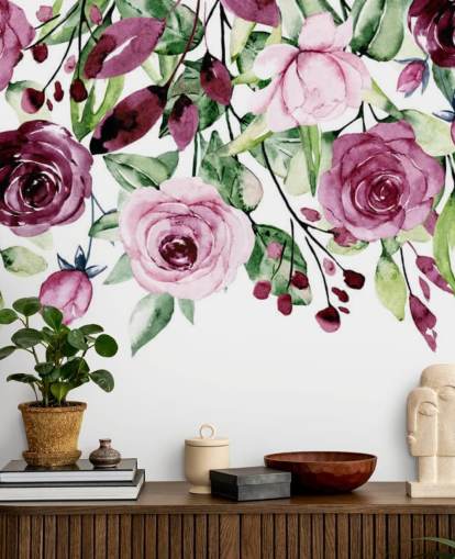 purple flower and leaves hanging wallpaper