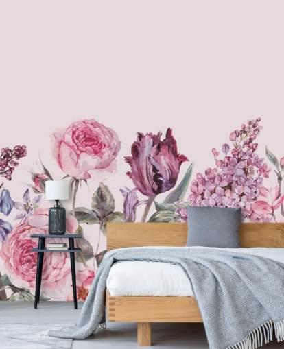 papel de parede roxo e rosa lilás e jardim de rosas