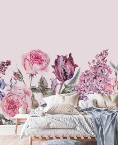 lila och rosa lila och rosenträdgård tapet