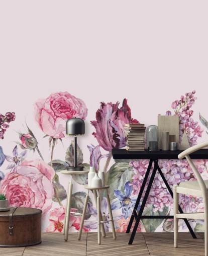 papel de parede roxo e rosa lilás e jardim de rosas