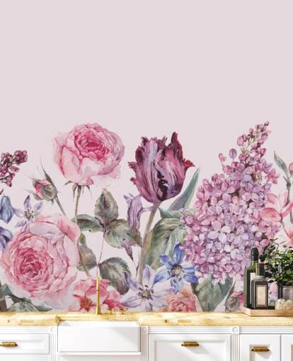 papel de parede roxo e rosa lilás e jardim de rosas