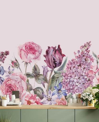 lila och rosa lila och rosenträdgård tapet