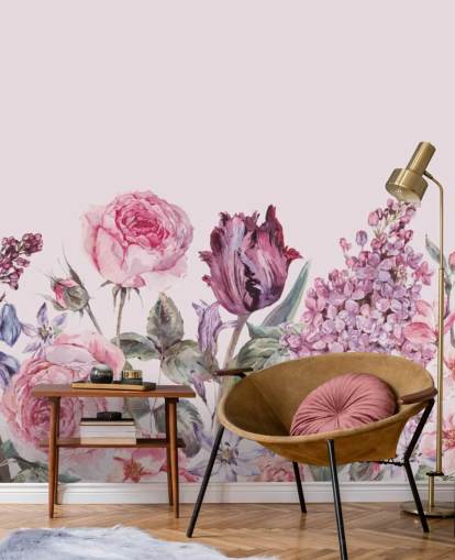 papel de parede roxo e rosa lilás e jardim de rosas