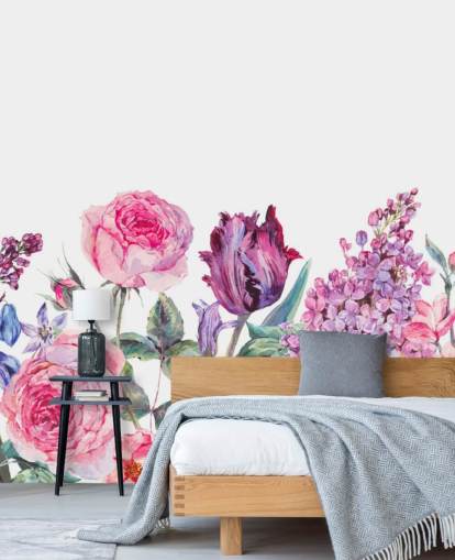 Papel de parede de flores bonitas roxas e rosa