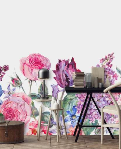 Lila und rosa hübsche Blumen bemalte Tapete