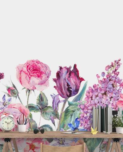 Lila und rosa hübsche Blumen bemalte Tapete