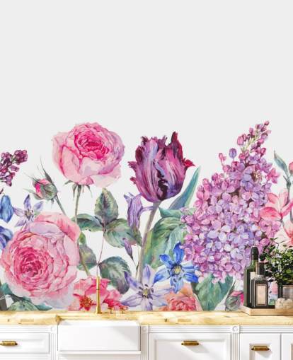 Carta da parati con bei fiori viola e rosa