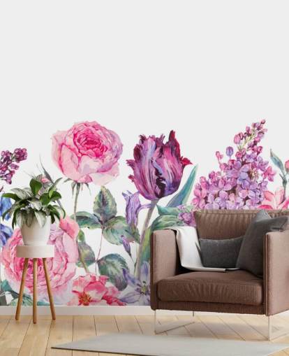 Papier peint de jolies fleurs violettes et roses