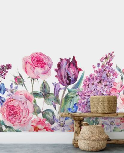 Lila und rosa hübsche Blumen bemalte Tapete Lila und rosa hübsche Blumen bemalte Tapete