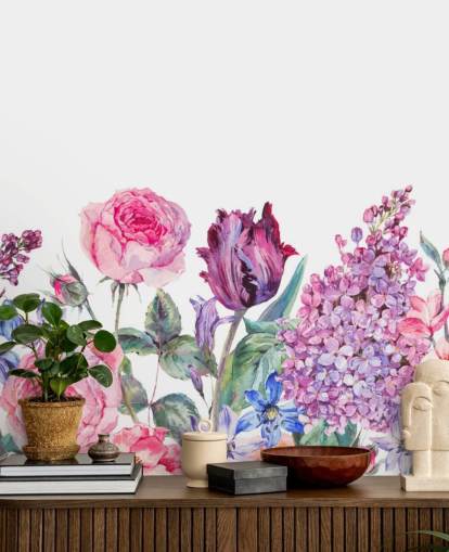 Lilla og rosa vakre blomster tapet