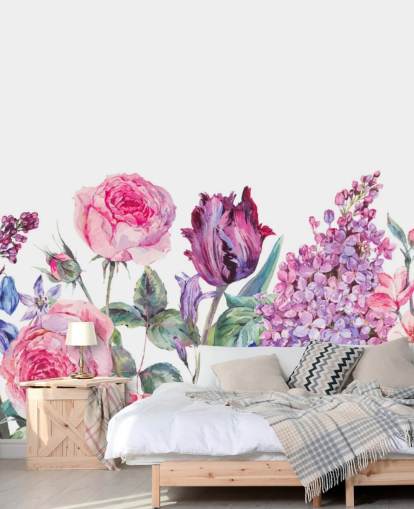 Paars en roze mooie bloemen behang