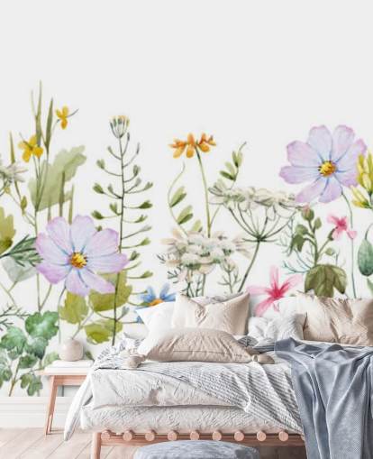 papier peint mural lumineux personnalisé de prairie florale appelée Delicate Floral Meadow pour chambres papier peint mural lumineux personnalisé de prairie florale appelée Delicate Floral Meadow pour chambres