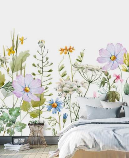 lyst brugerdefineret blomstereng tapetmaleri kaldet Delicate Floral Meadow til soveværelser