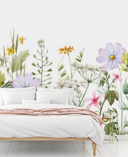 lyst brugerdefineret blomstereng tapetmaleri kaldet Delicate Floral Meadow til soveværelser