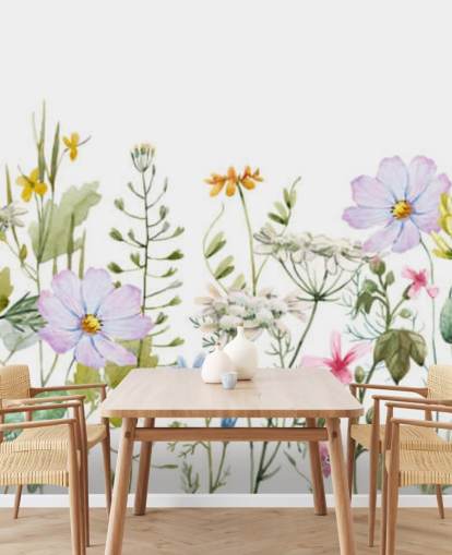 mural de papel de parede floral personalizado brilhante chamado Delicate Floral Meadow para quartos